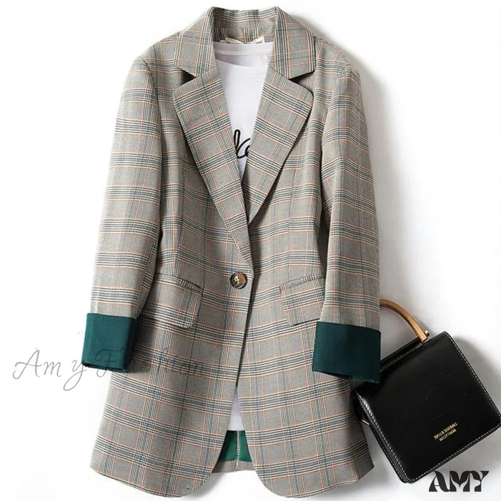 Amy Fashion - Oversized Female Retro Checkered Blazer