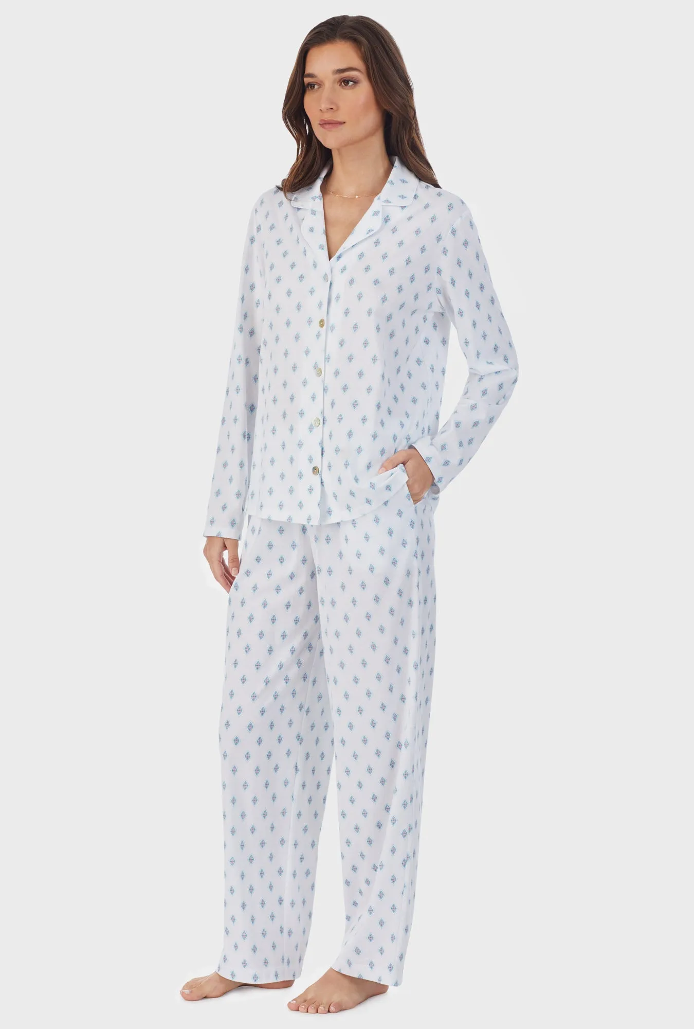 Aqua Geo Cotton Long Pajama Set