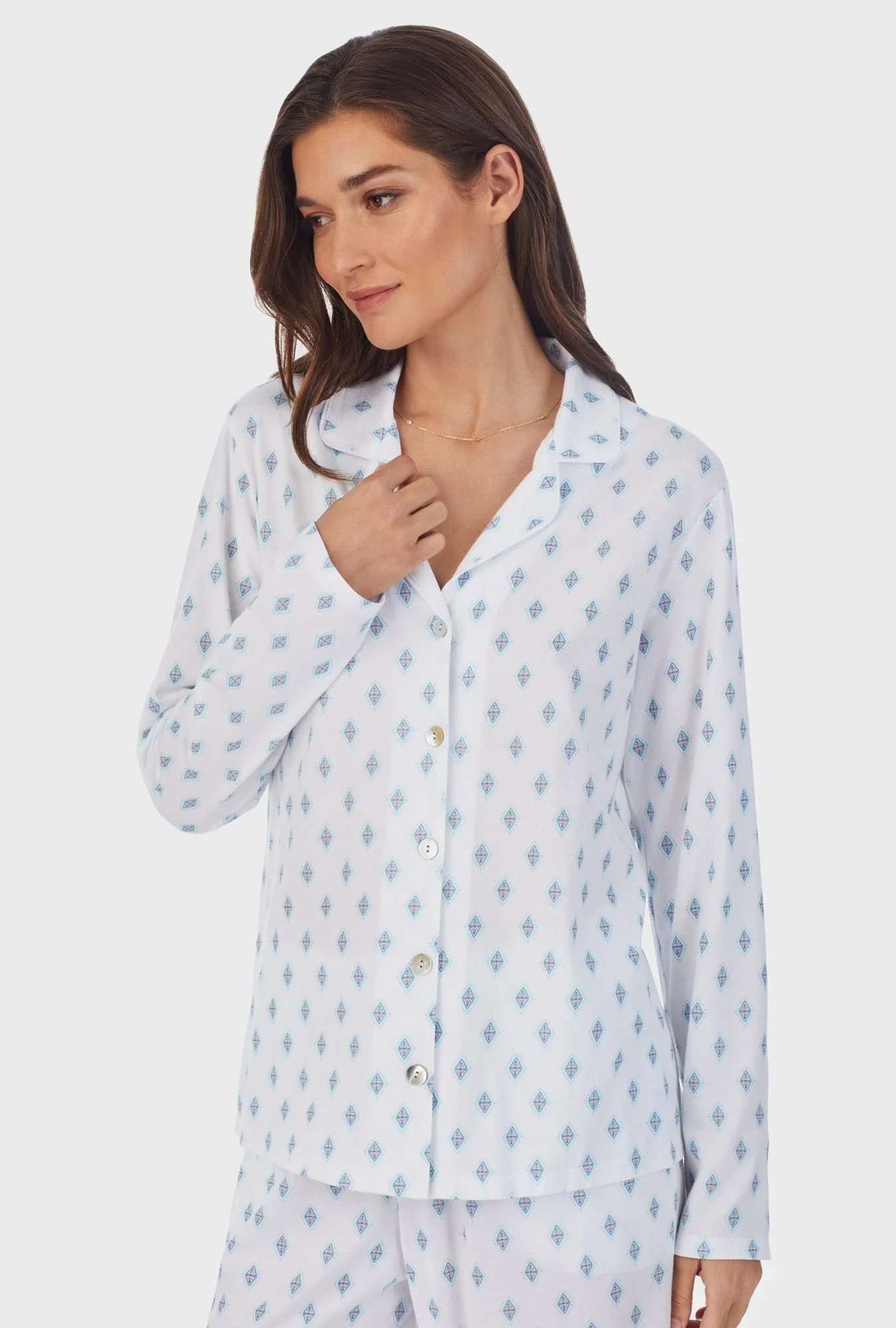 Aqua Geo Cotton Long Pajama Set