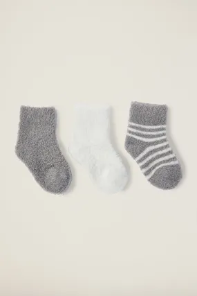 Barefoot Dreams CozyChic Lite Infant Sock Set in Pewter - Set of 3