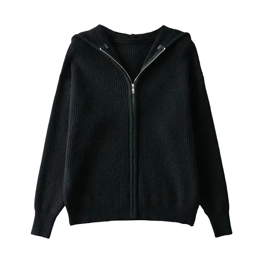 Basic Babe Ribbed Zipper-Front Hoodie