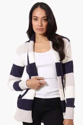 Beechers Brook Striped Fold Over Wrap Cardigan - Navy