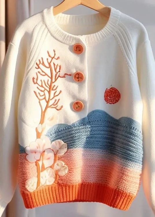 Bohemian Beige Print Button Knit Sweaters Fall QG009