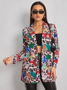 Casual Leopard Long Sleeve Lapel Regular Women Blazer