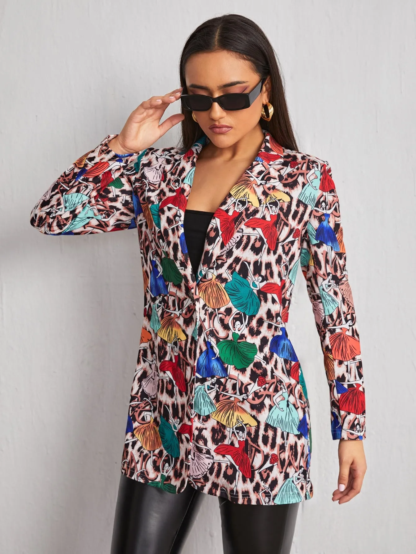 Casual Leopard Long Sleeve Lapel Regular Women Blazer