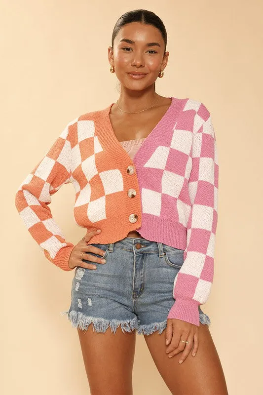 Cecilia Two Tone checkered Cardigan