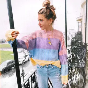 Color Block Patchwork Stripes Loose Pullover Sweater