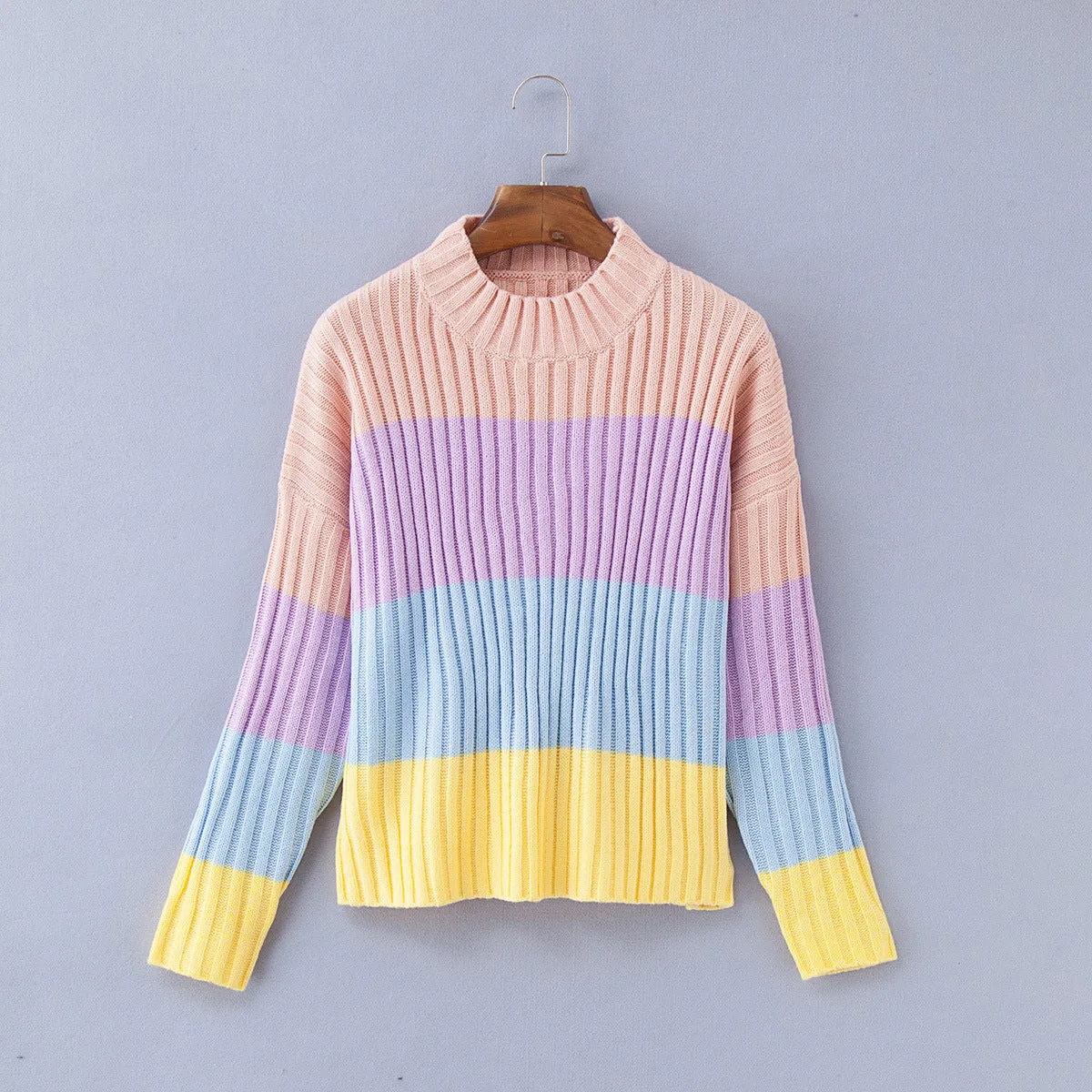 Color Block Patchwork Stripes Loose Pullover Sweater