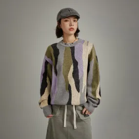 Color Pattern Loose Fit Knit Sweater