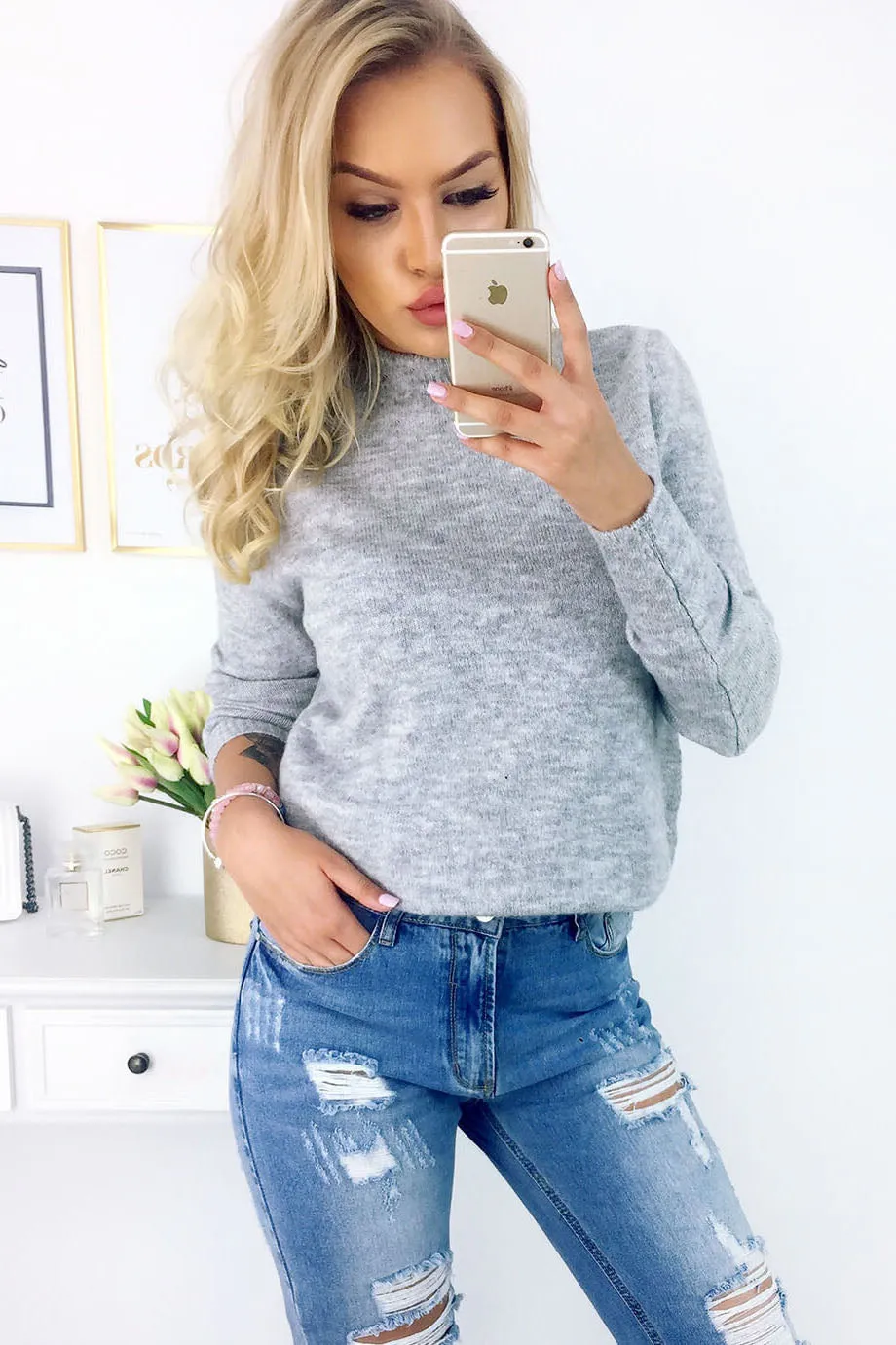 Deep V-neck Backless Loose Scoop Regular Sweater