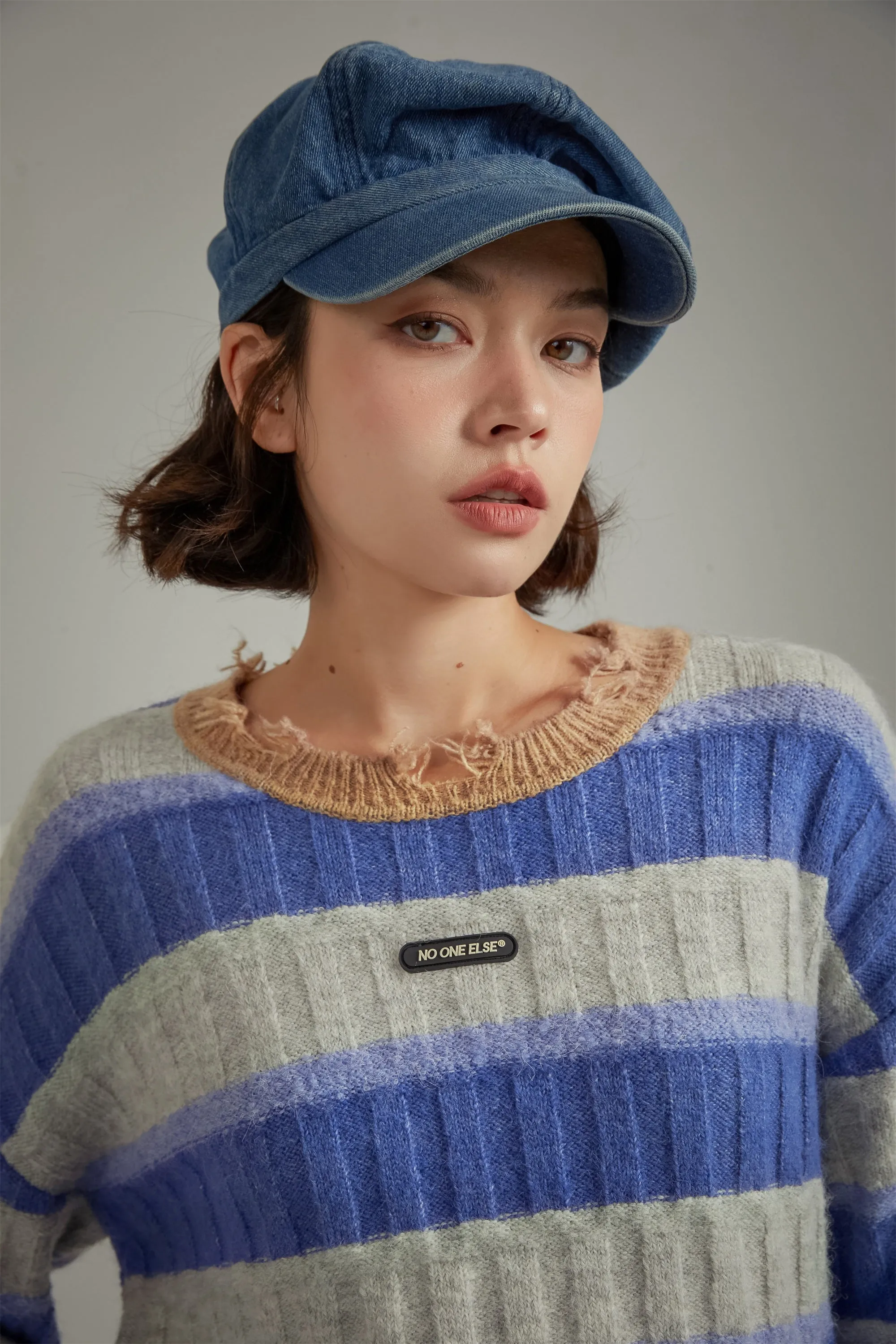 Distressed Striped Loose Knit Sweater