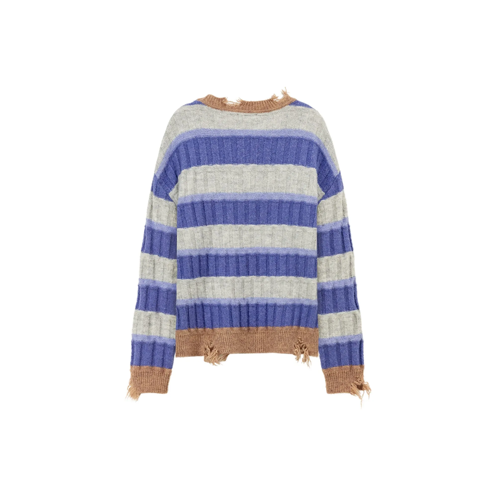 Distressed Striped Loose Knit Sweater