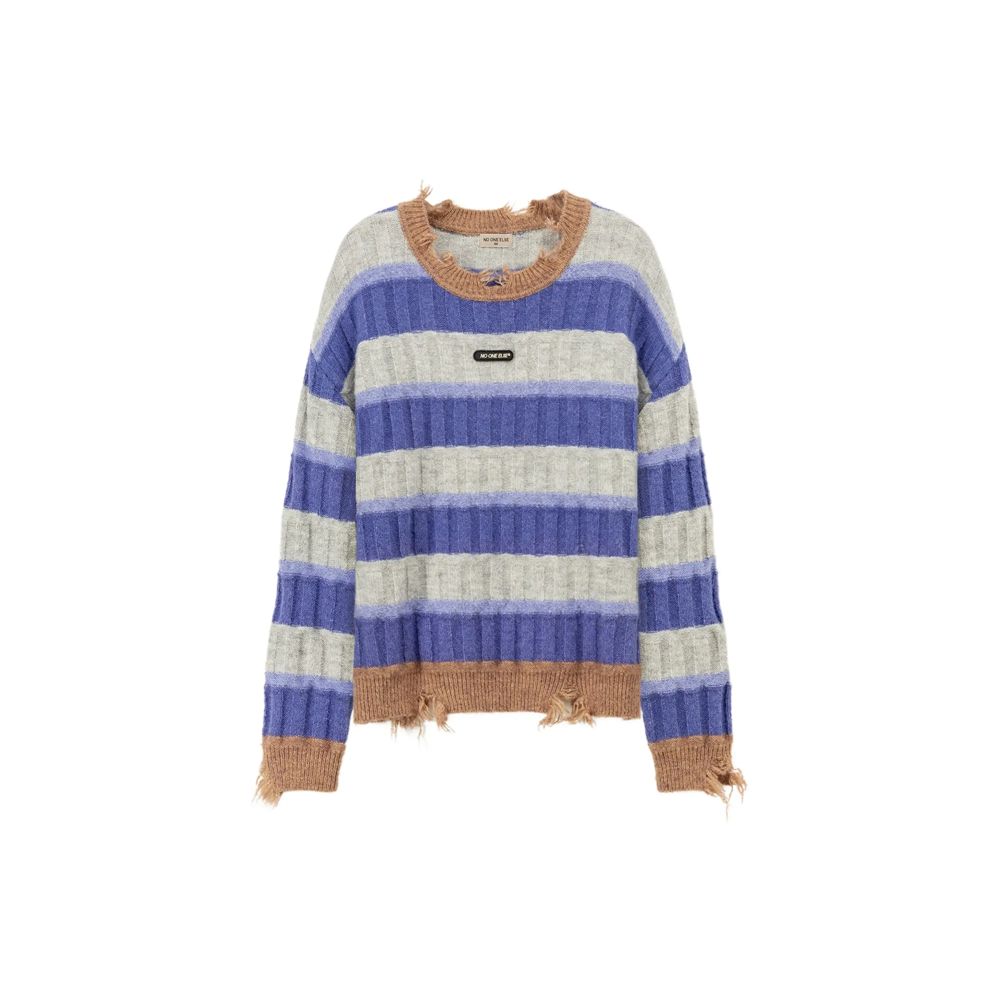 Distressed Striped Loose Knit Sweater