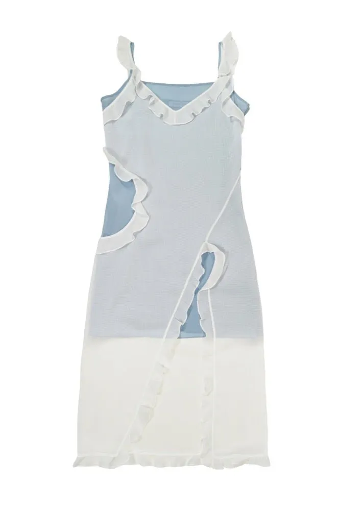 Double-layered Cutout Dress in White