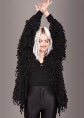 Fab Fringe Black Shaggy Open Jacket