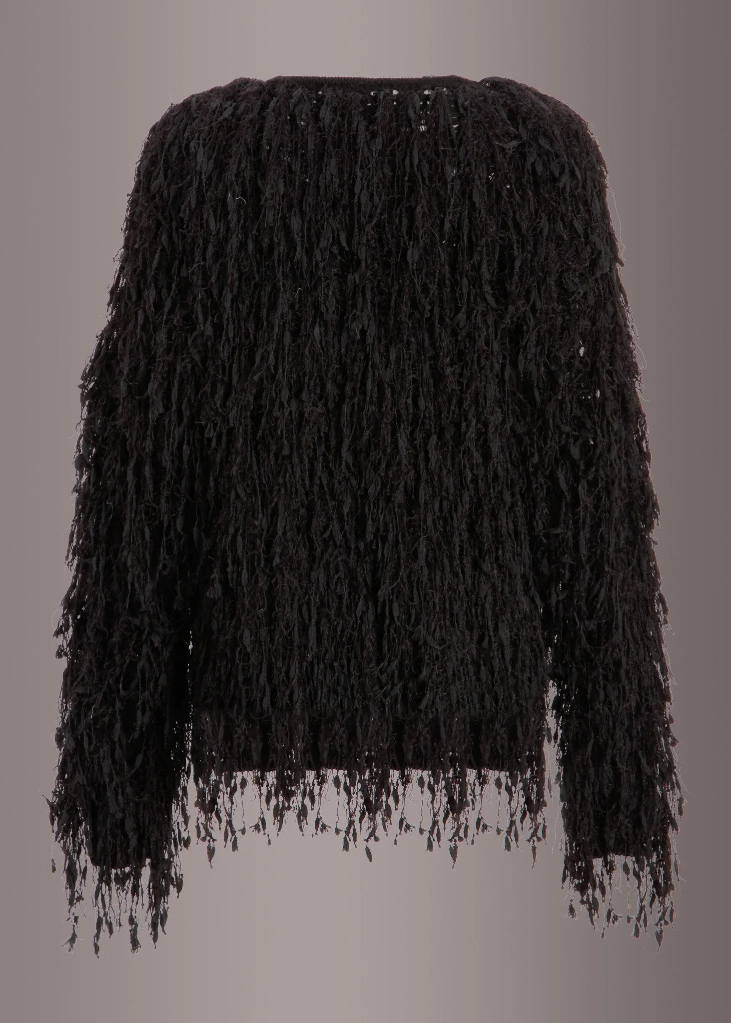 Fab Fringe Black Shaggy Open Jacket