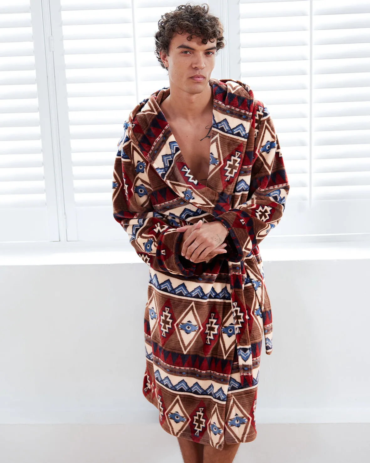 Fleece Aztec Print Dressing Gown