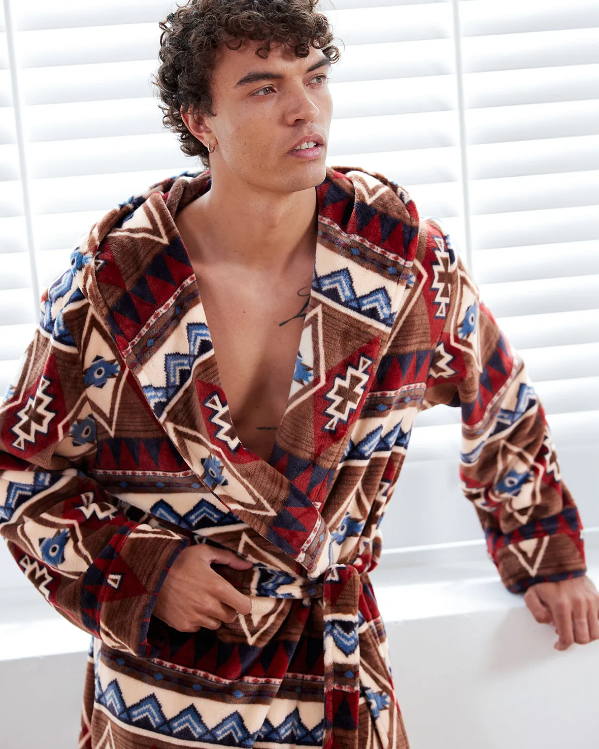 Fleece Aztec Print Dressing Gown