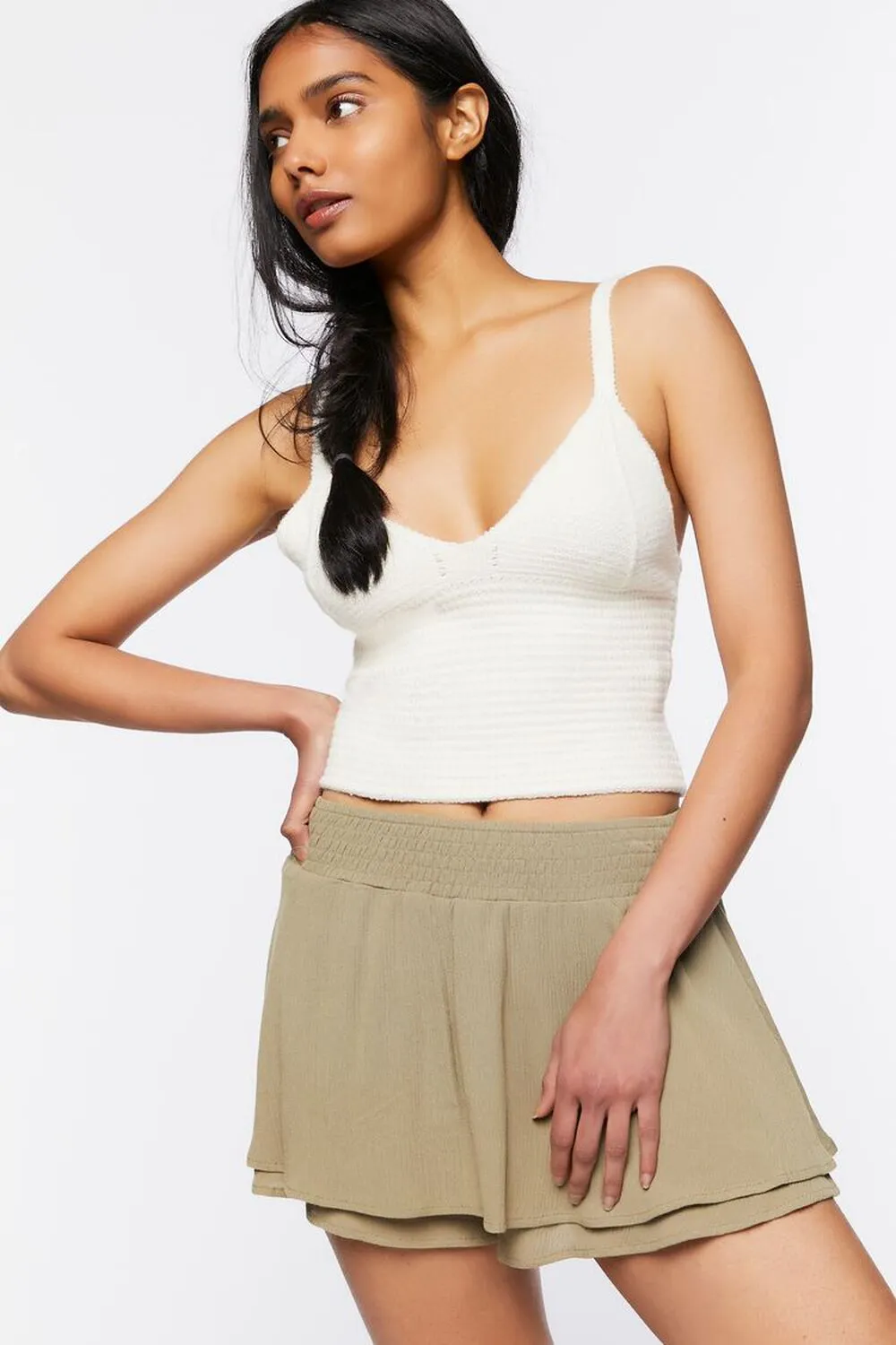 Forever 21 layered ruffled miniskirt, olive