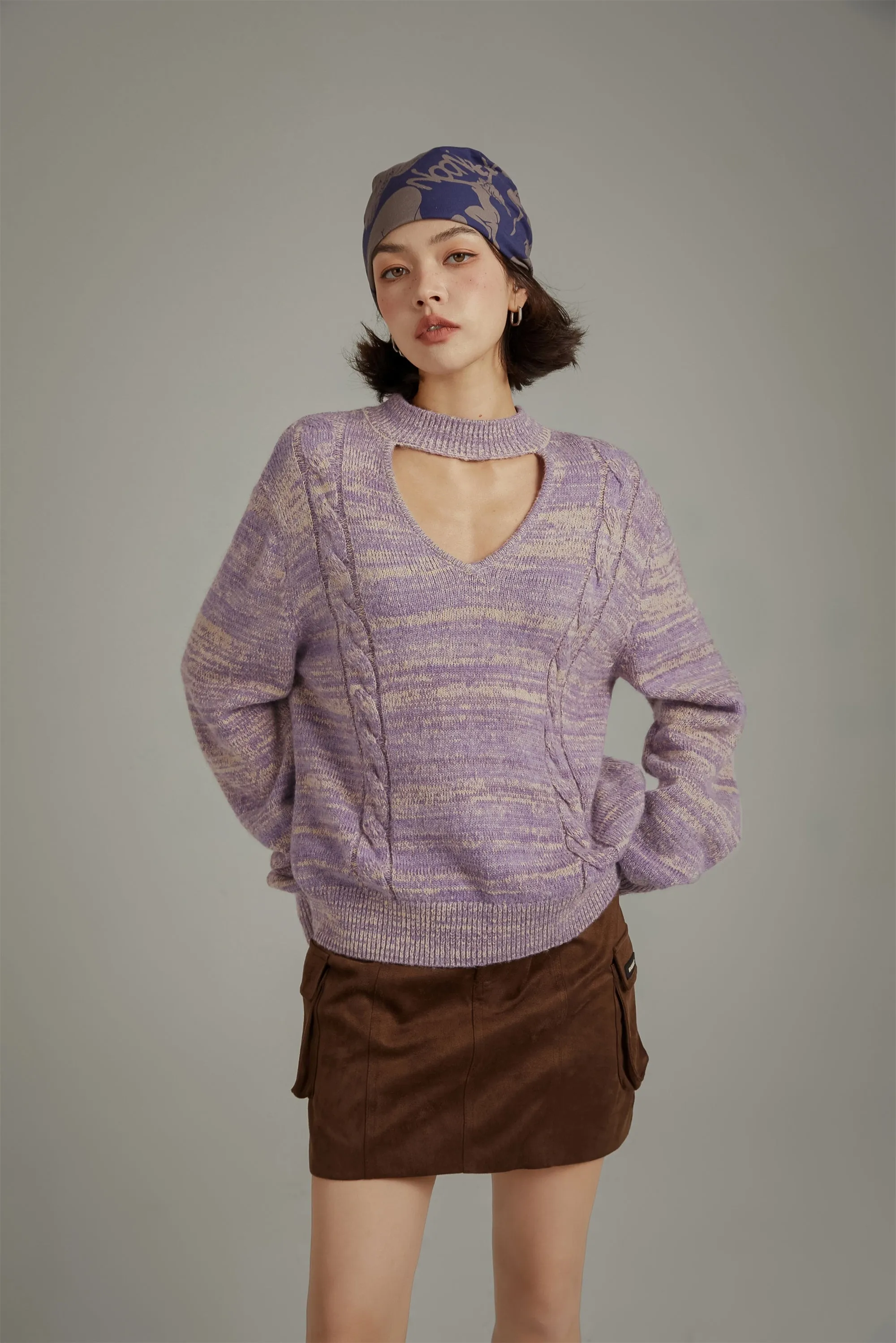 Front Cutout Loose Fit Knit Sweater