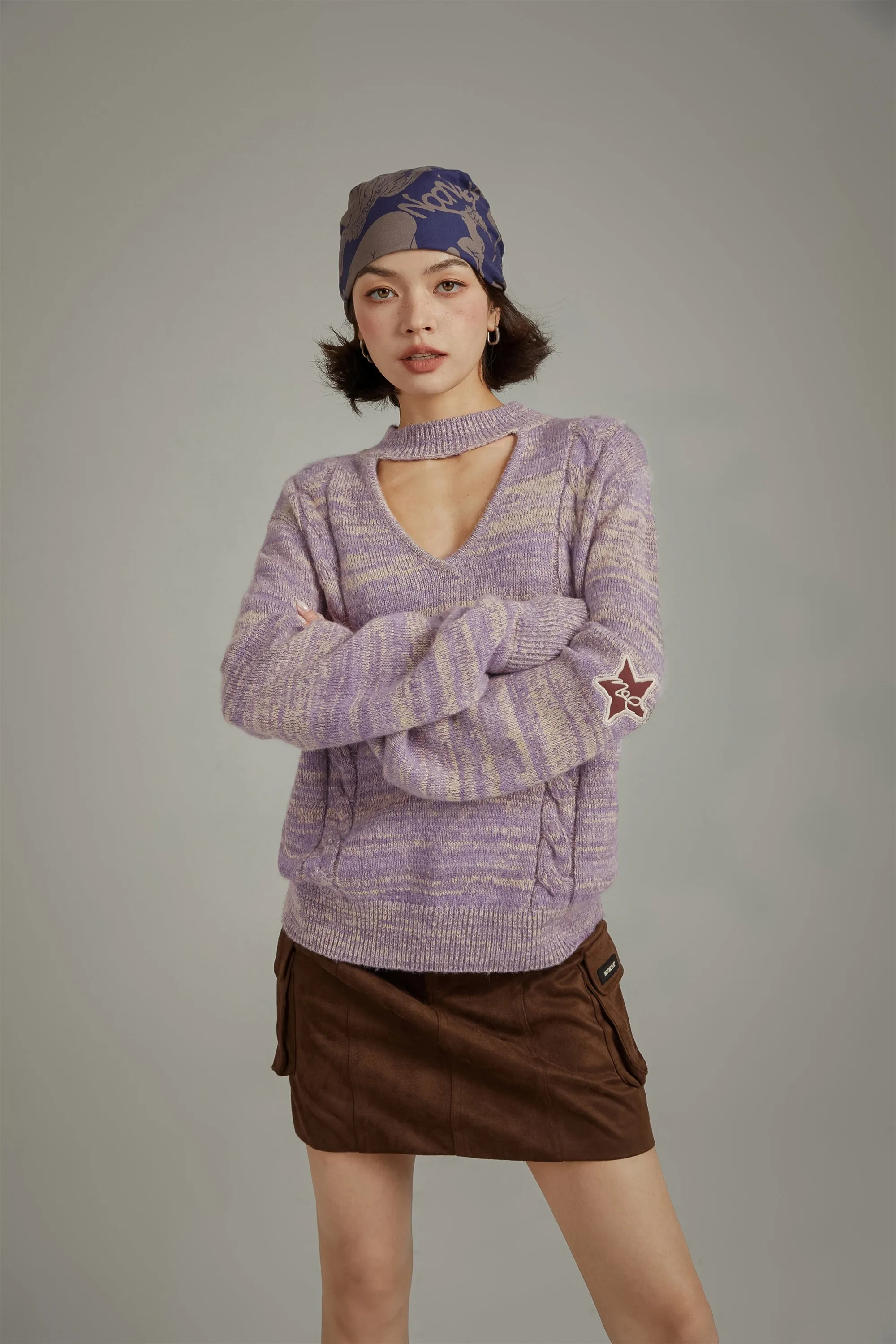 Front Cutout Loose Fit Knit Sweater