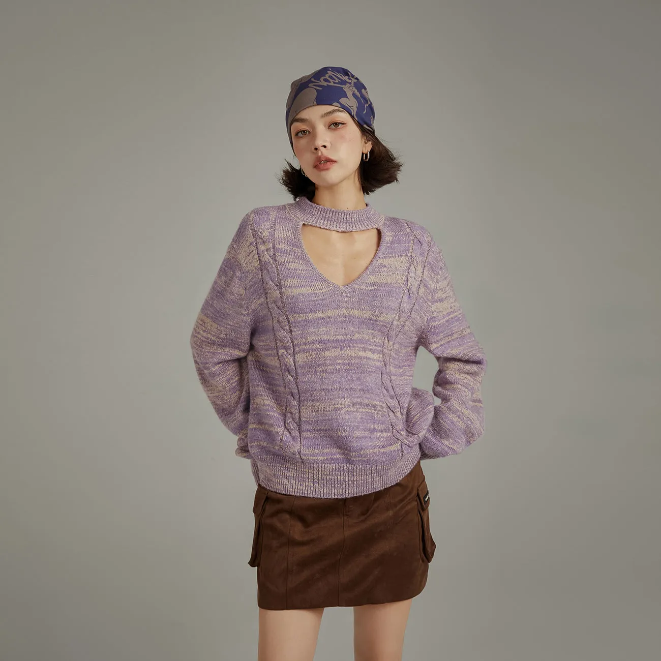 Front Cutout Loose Fit Knit Sweater