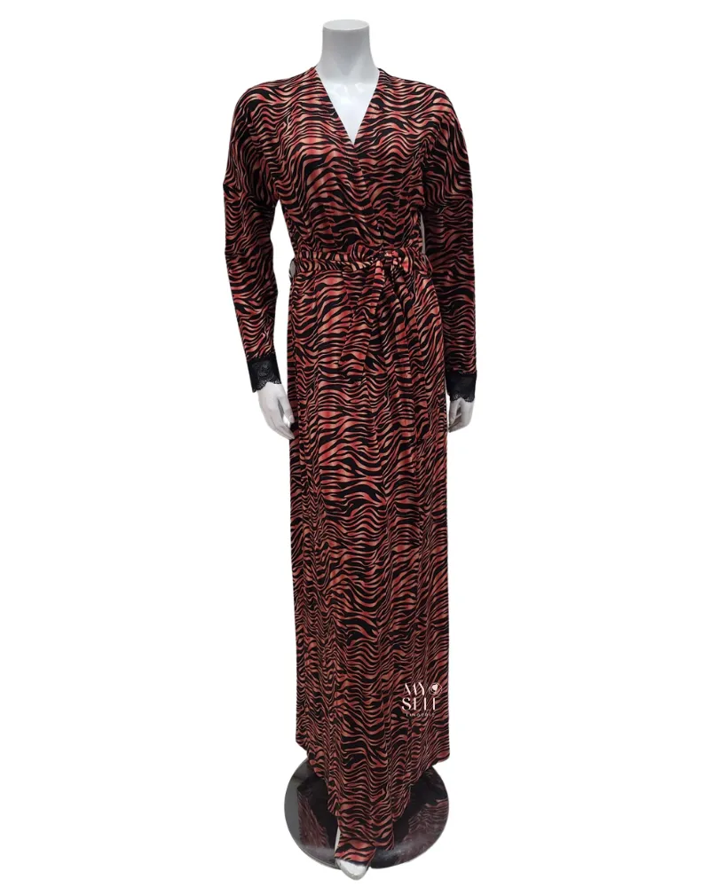 FW23MR22 Burning Leopard Print Black Morning Robe