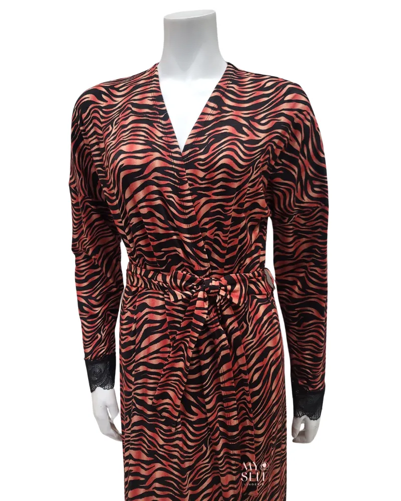 FW23MR22 Burning Leopard Print Black Morning Robe