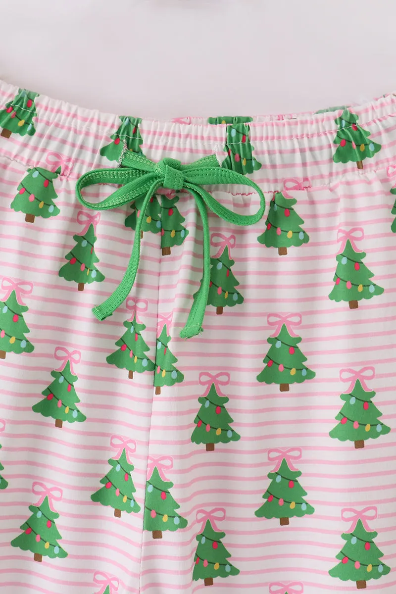 Green christmas tree print ruffle mom pajamas pants