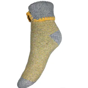 Grey And Mustard Striped Cuff Socks