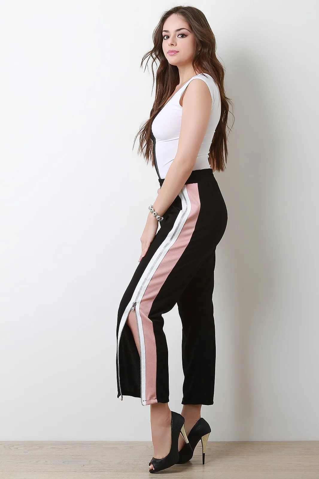 High Rise Zippered Side Stripe Relaxed Pants