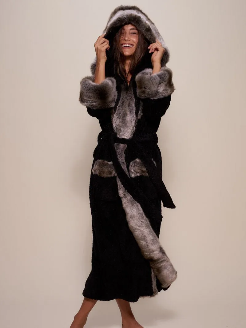 Hooded Grey Wolf Faux Fur House Robe