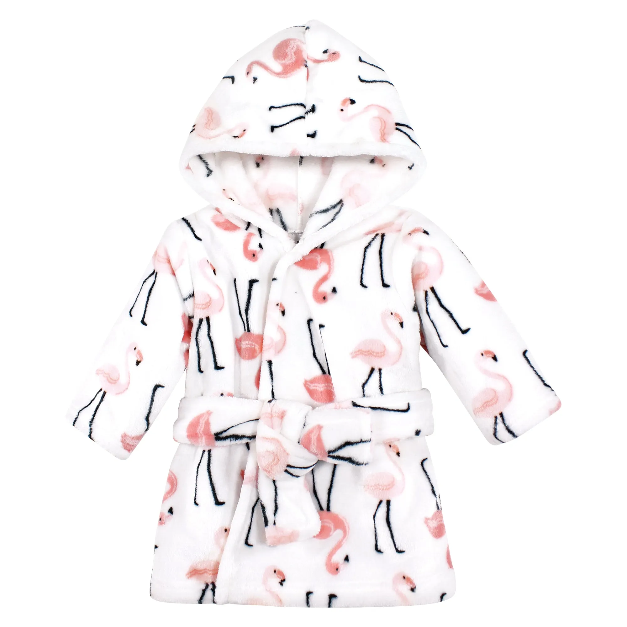 Hudson Baby Plush Animal Face Bathrobe, Pink Flamingo