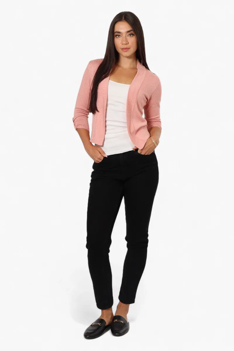 Impress Roll Up Sleeve Open Shrug Cardigan - Pink