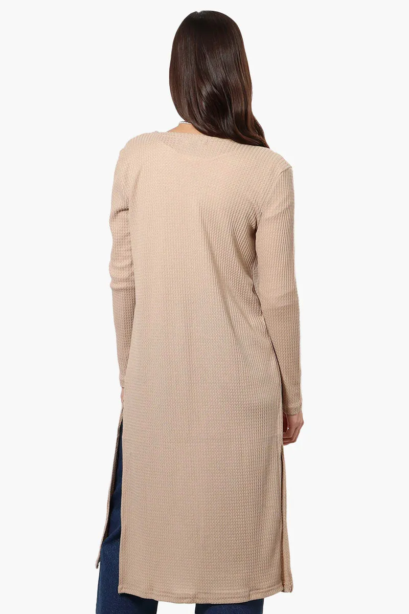 International INC Company Long Sleeve Side Slit Wrap Cardigan - Beige