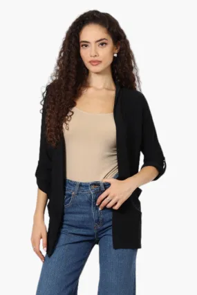 International INC Company Roll Up Sleeve Open Wrap Cardigan - Black