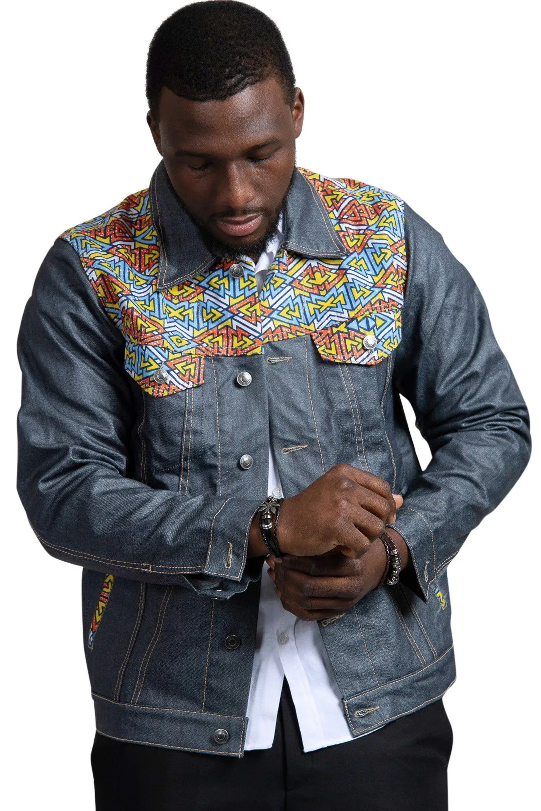 Kobe African Print Mens Denim Jacket