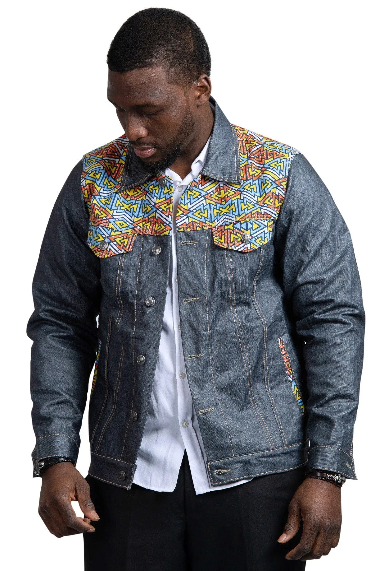 Kobe African Print Mens Denim Jacket