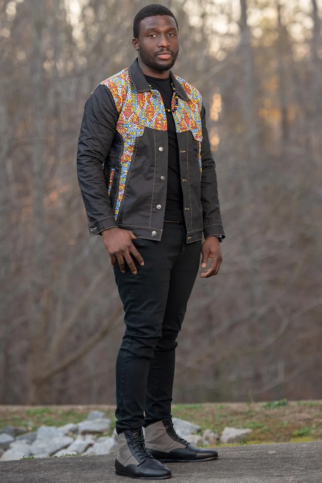 Kobe African Print Mens Denim Jacket