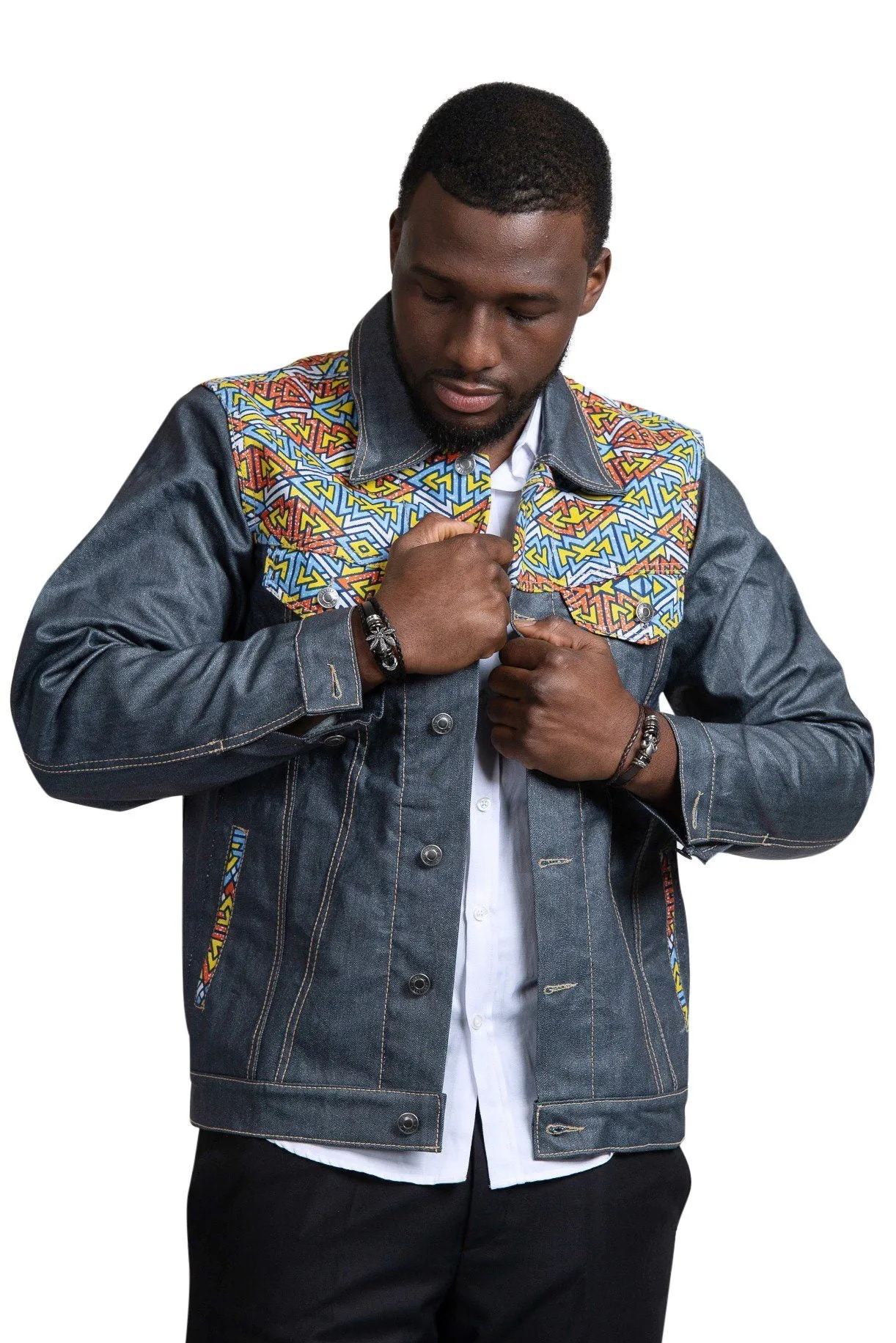 Kobe African Print Mens Denim Jacket