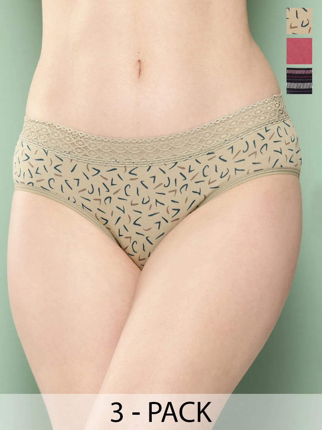 Leading Lady Women's Printed Mid Rise Hipster Lace Brief | PR-HP-LACE-03-3|