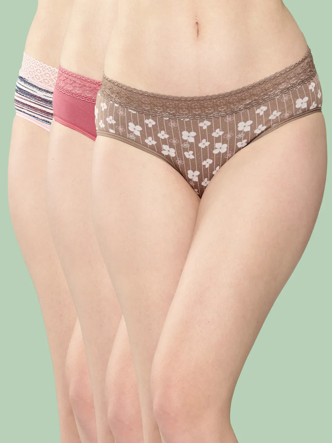 Leading Lady Women's Printed Mid Rise Hipster Lace Brief | PR-HP-LACE-05-3|