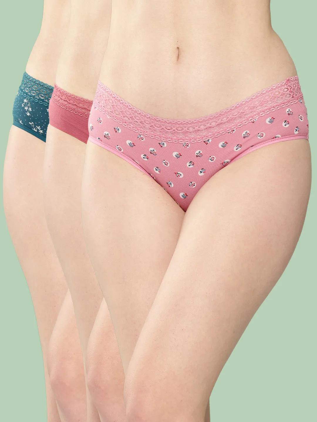 Leading Lady Women's Printed Mid Rise Hipster Lace Brief | PR-HP-LACE-06-3|