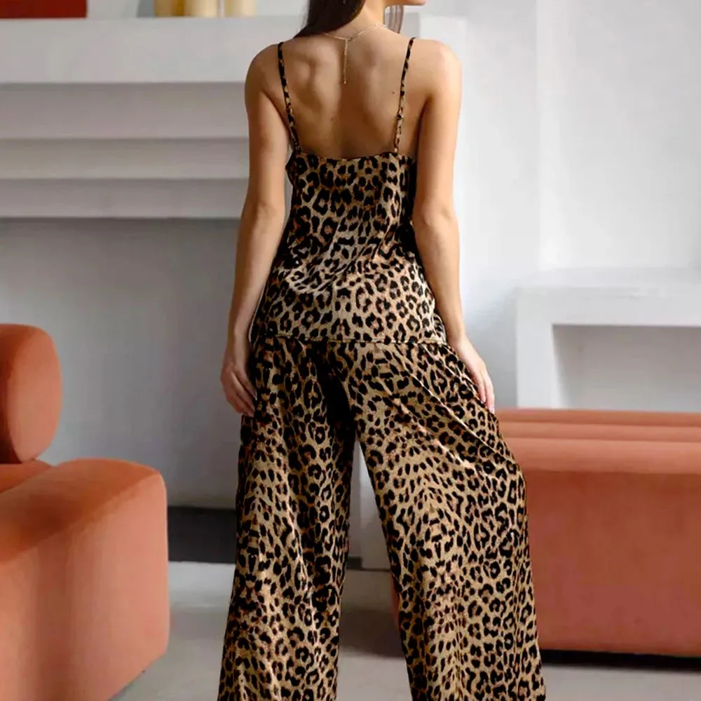 Leopard Print Silk Pajama Set