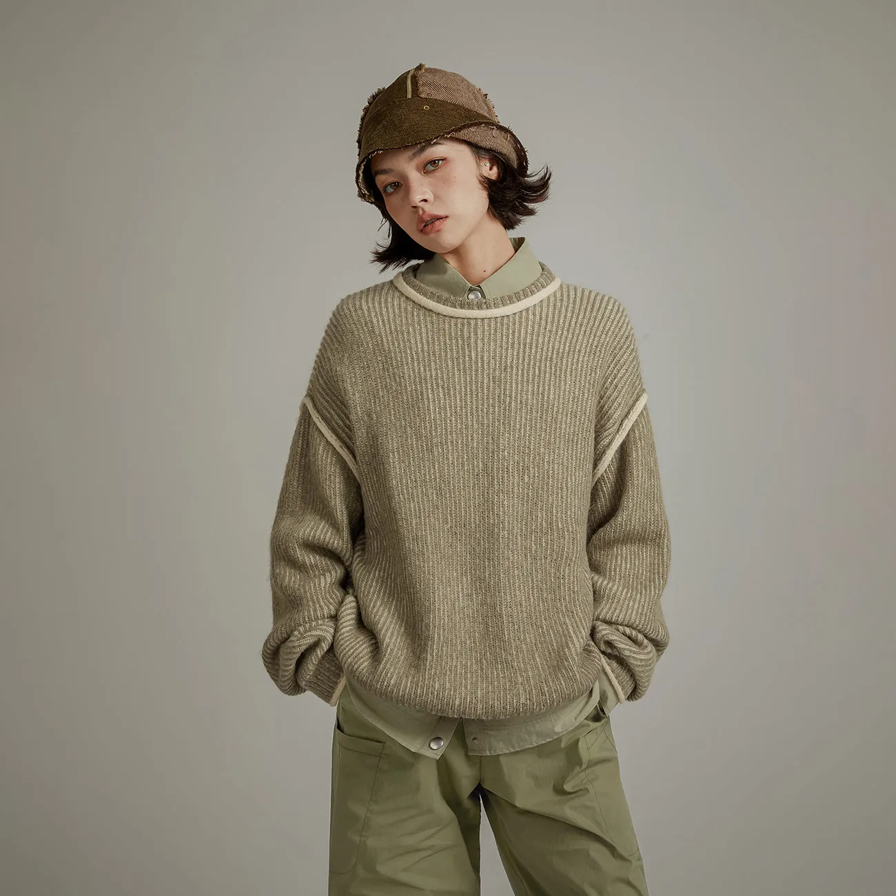 Line Color Combination Loose Knit Sweater