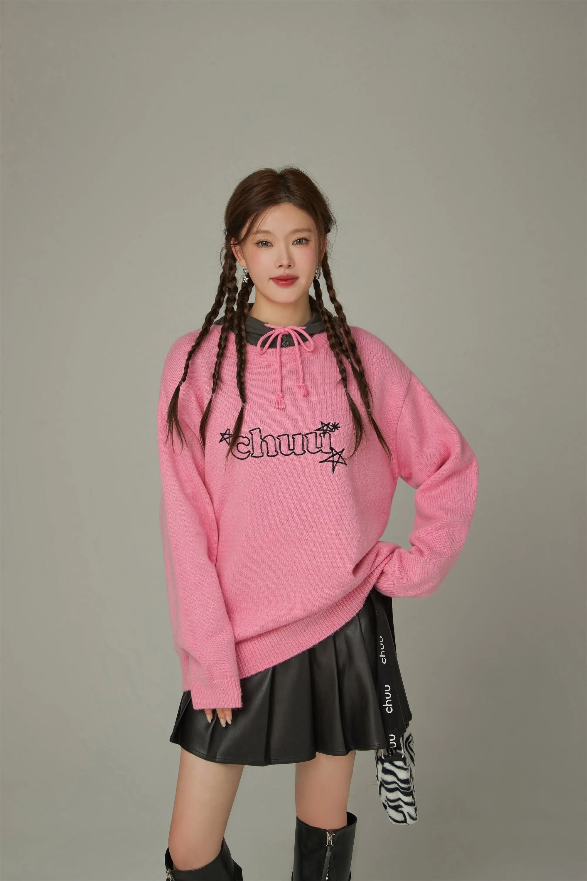 Logo Star Lettering Loose Fit Knit Sweater