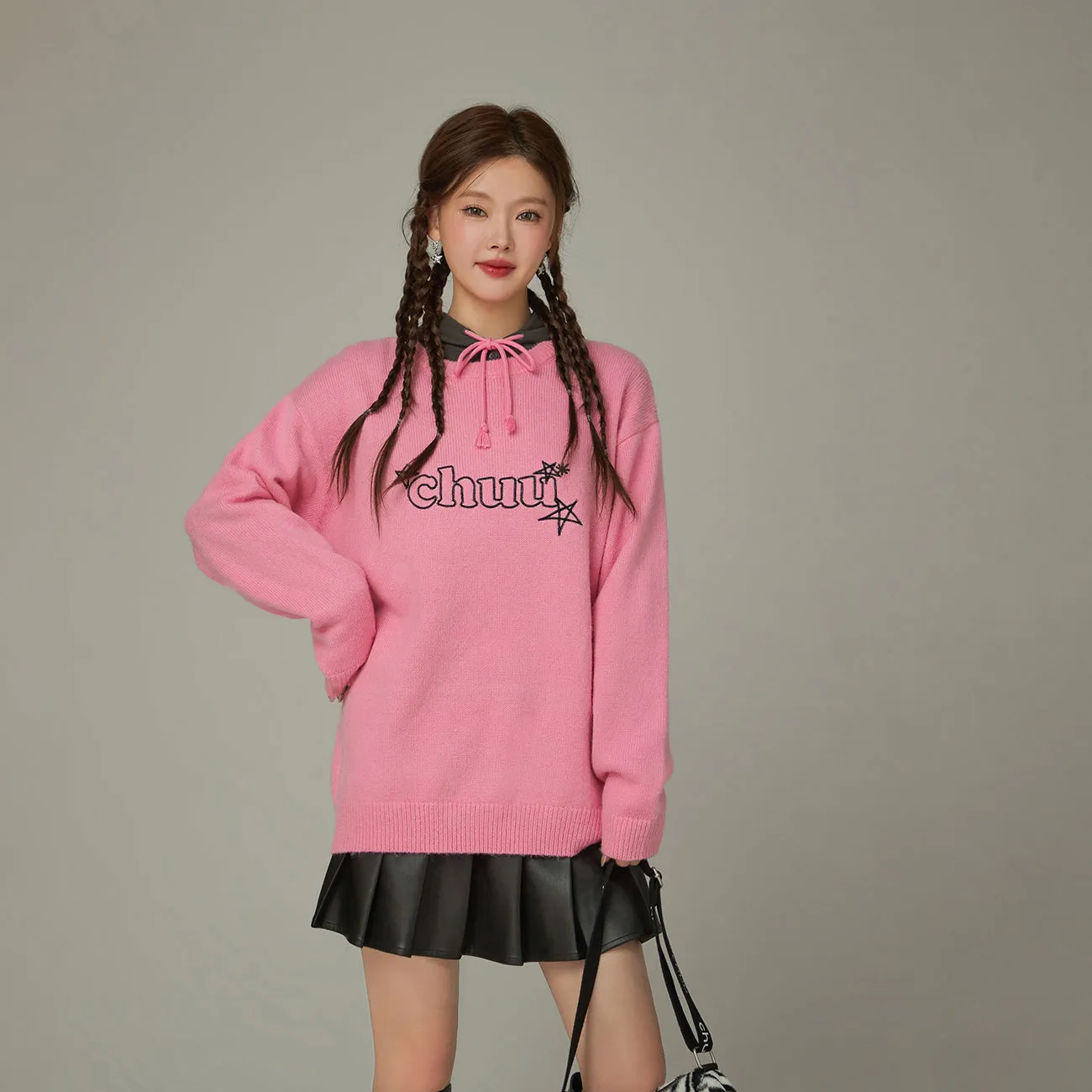 Logo Star Lettering Loose Fit Knit Sweater