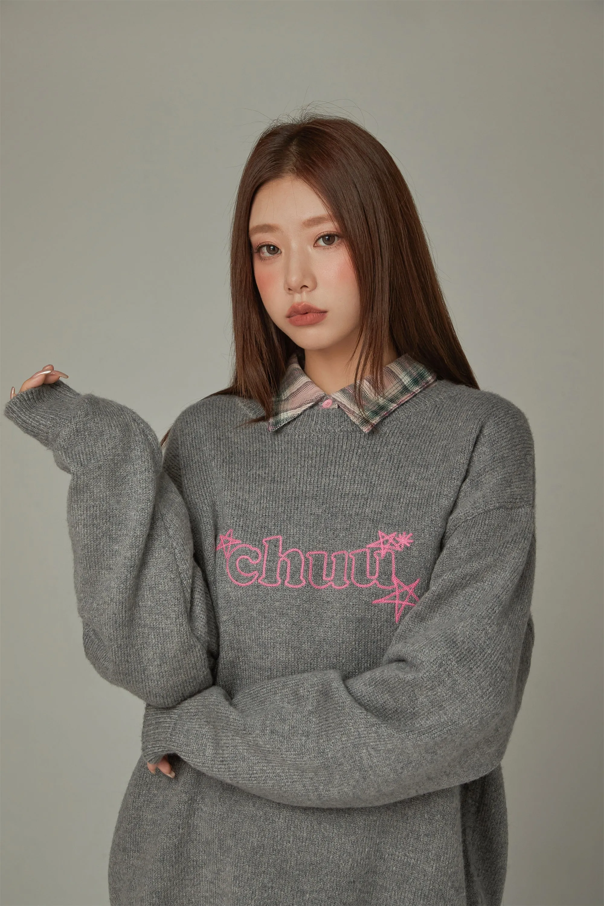 Logo Star Lettering Loose Fit Knit Sweater