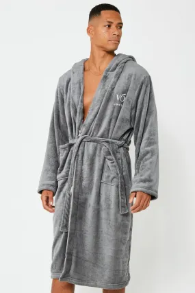 London Mews Fleece Dressing Gown - Grey