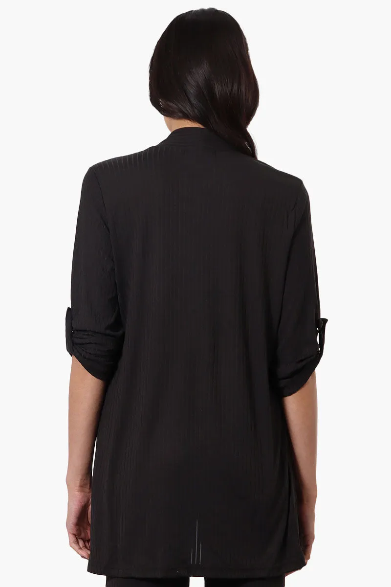 Majora Ribbed Roll Up Sleeve Wrap Cardigan - Black